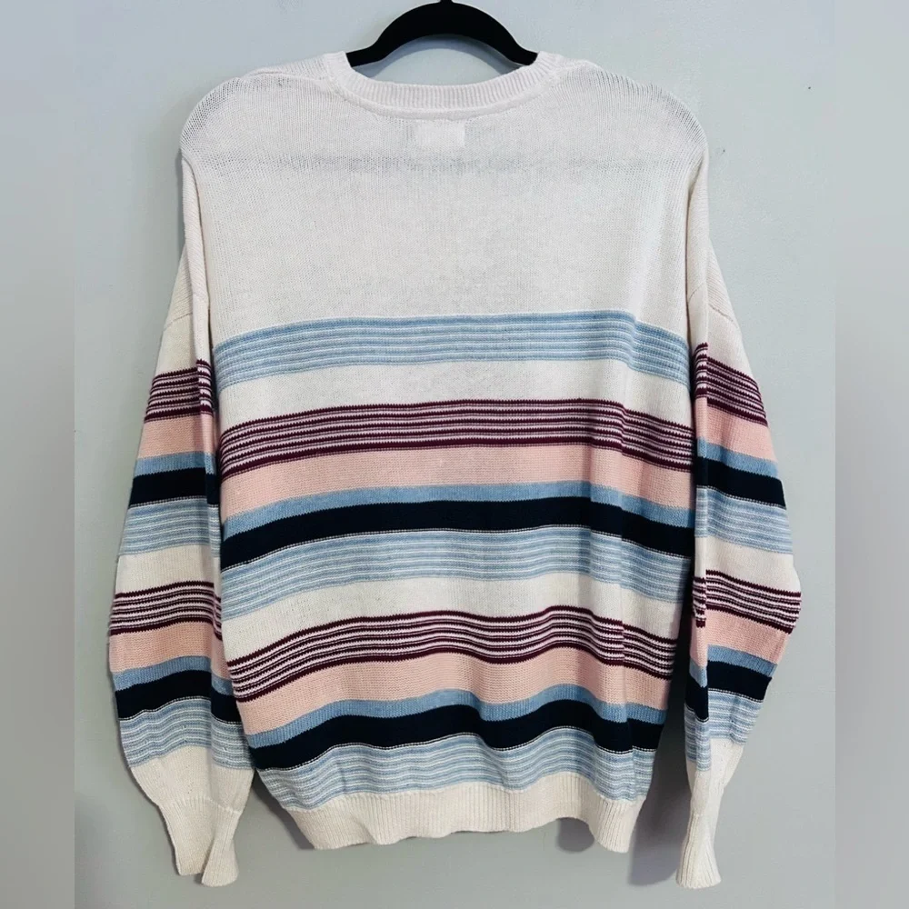 Fat Face Striped Henley Sweater Women’s 6 Cotton Knit Preppy Coastal Drop Sleeve